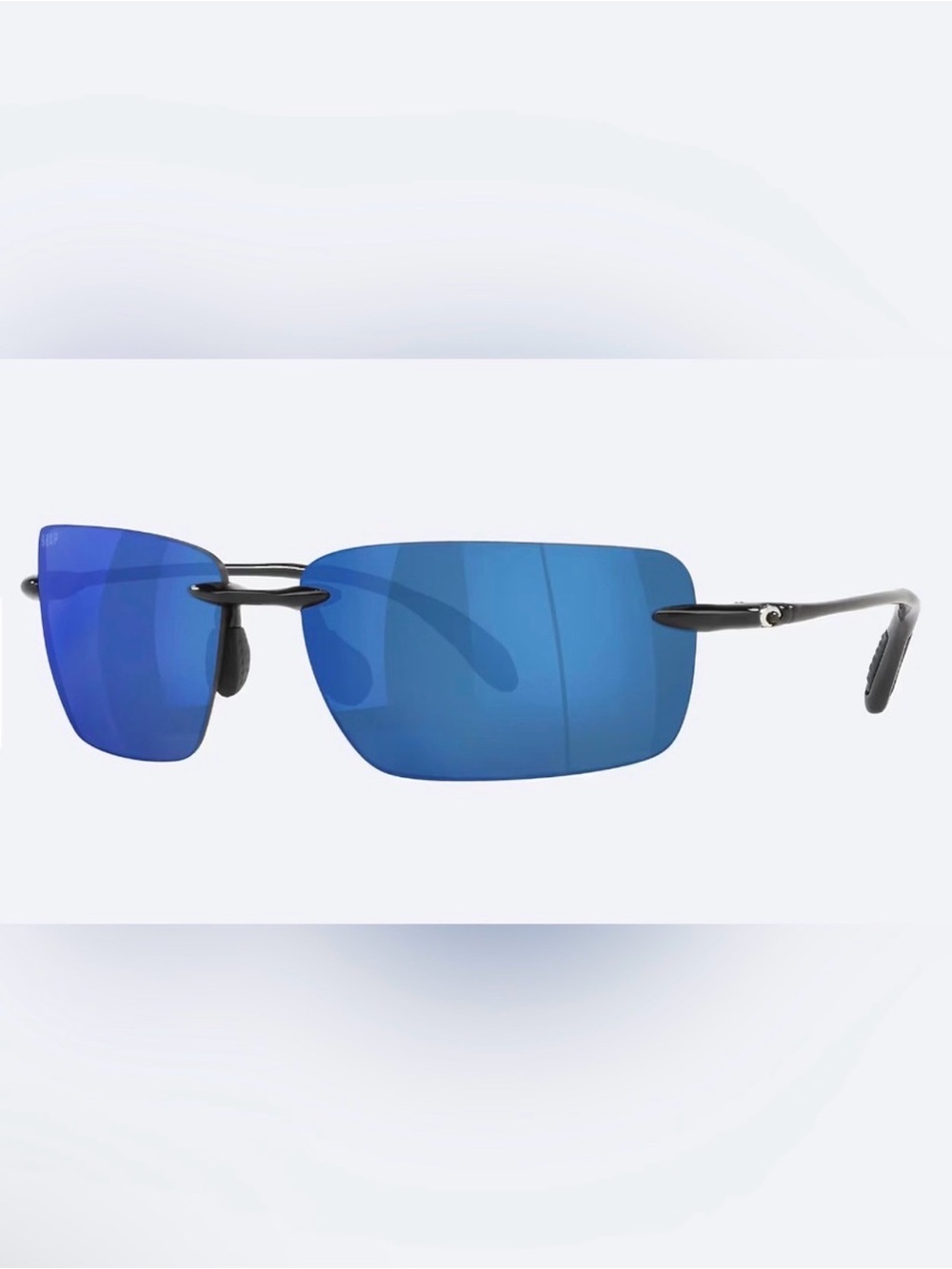 Costa Gulf Shore Shiny Black with Blue Mirrored Lenses, Cloth, & Case